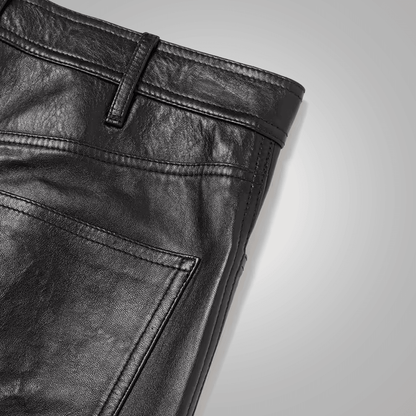 Black Leather Sheep Skin Leather Biker Jeans Pant For Men
