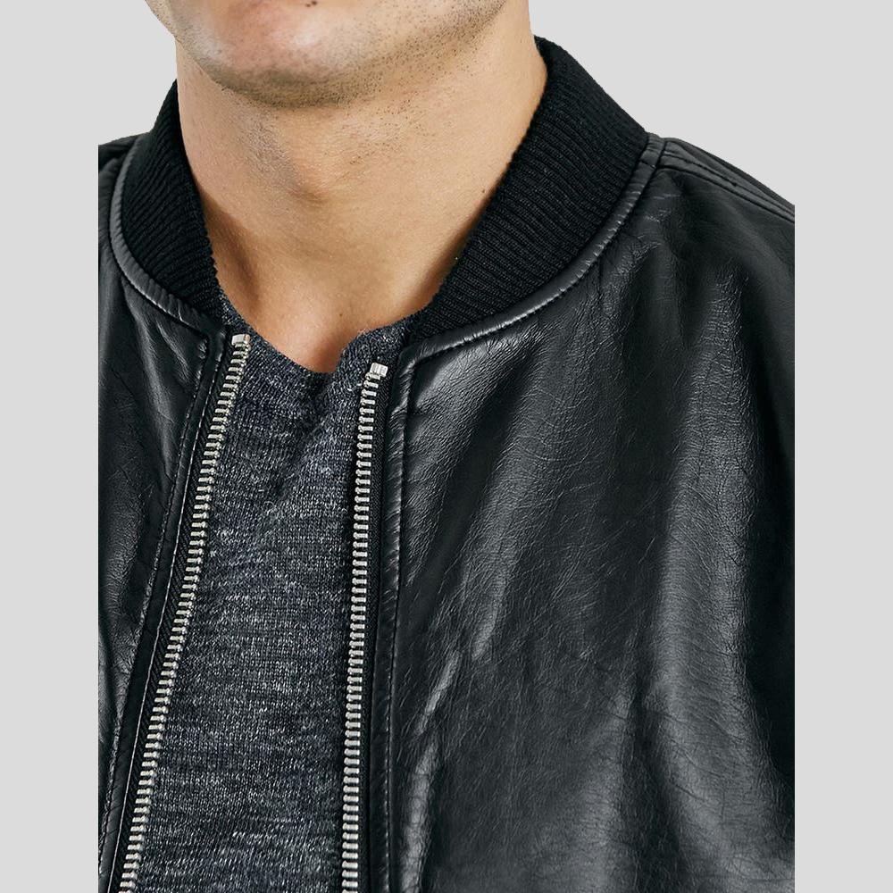 Men's Bailei Black Bomber Leather Jacket