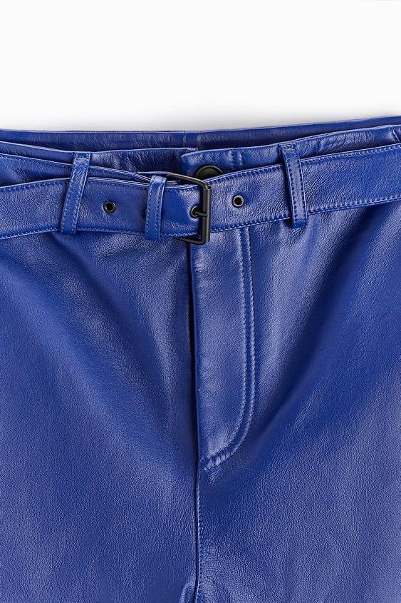 Men's Blue Sheepskin Leather Real Biker Pants