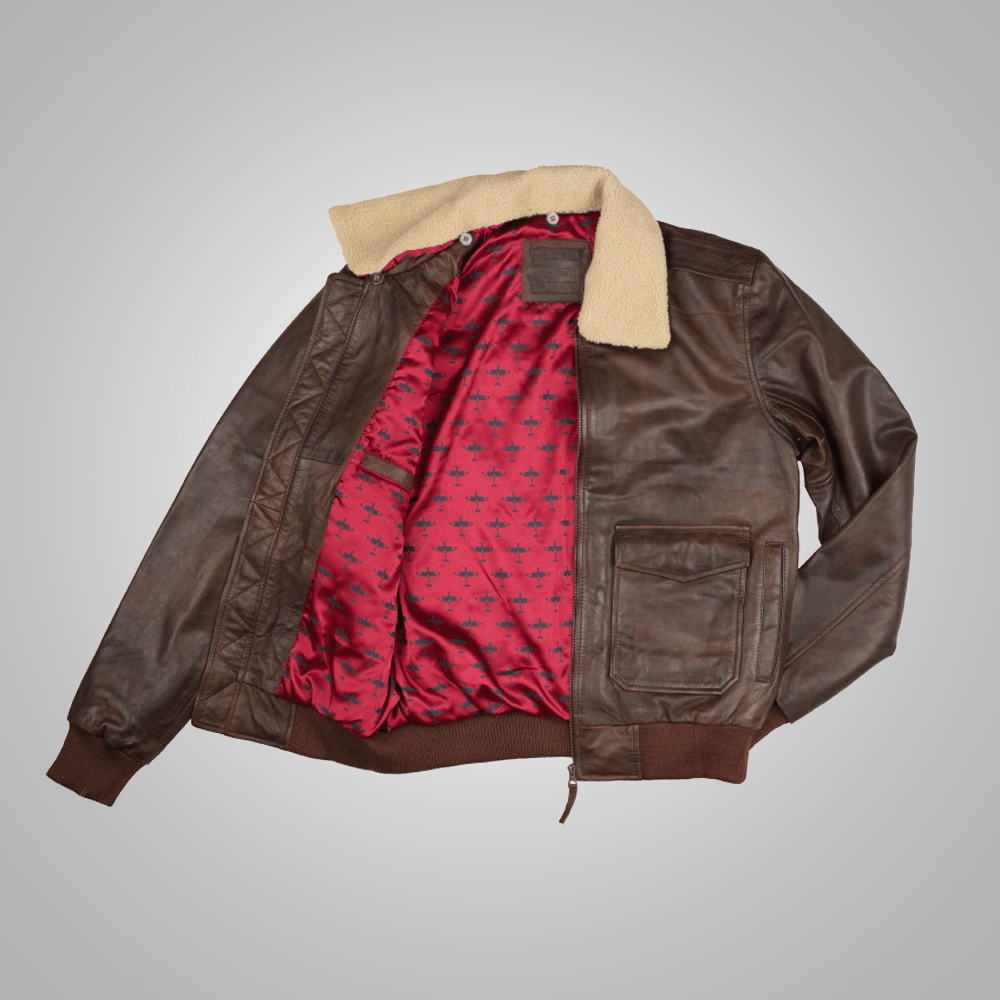 Waxed Brown Sheepskin Aviator Leather Flight Jacket For Men