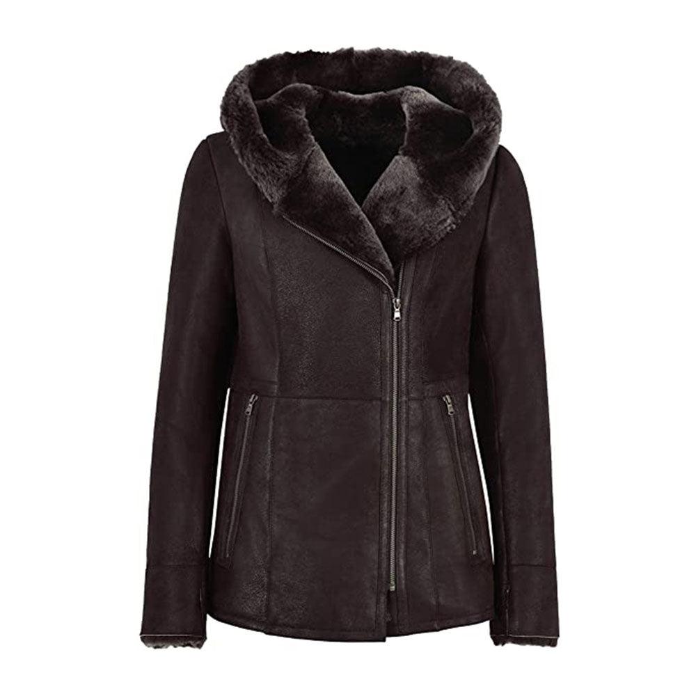 WOMEN'S HOODED FUR SHEARLING LONG JACKET