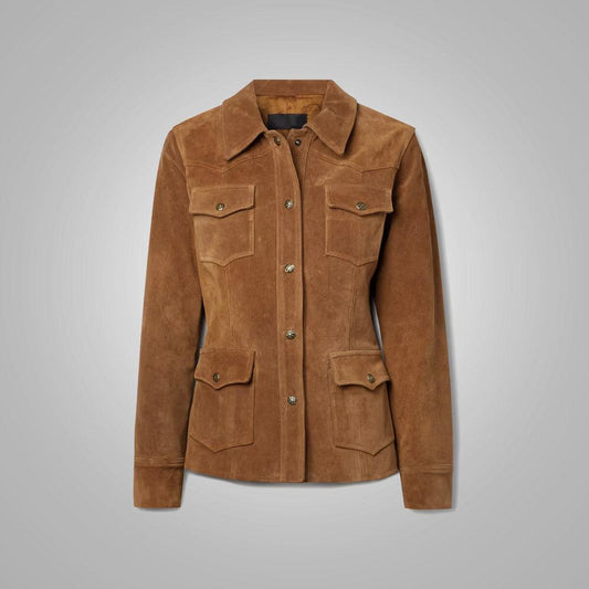 Brown Buttery Soft Suede Leather Shirt For Women