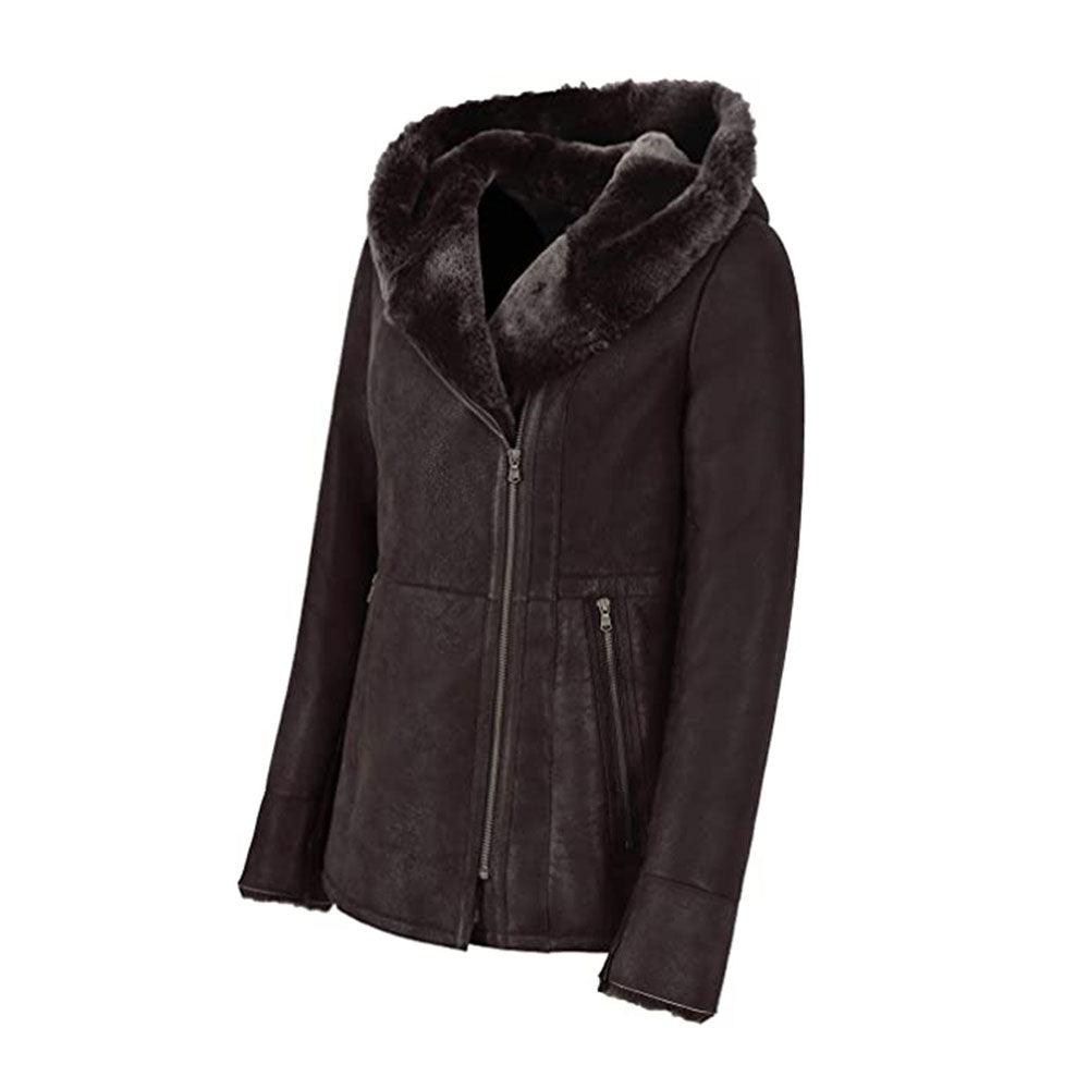 WOMEN'S HOODED FUR SHEARLING LONG JACKET