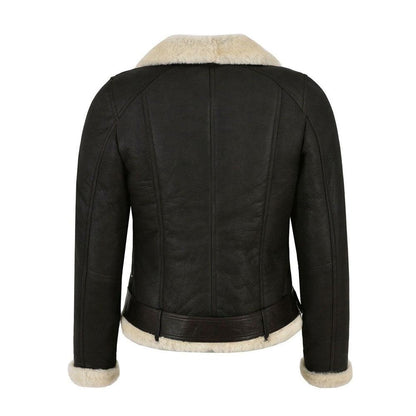 WOMEN'S GENUINE LEATHER FAUX FUR SHEARLING BIKER JACKET