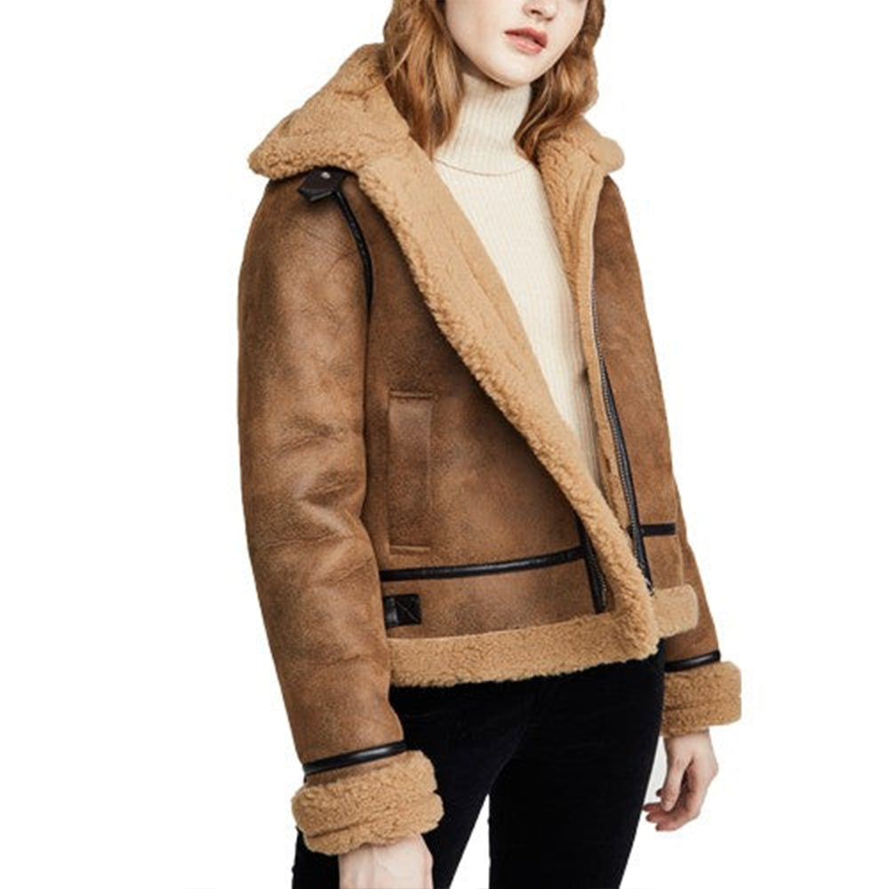 NEW WOMEN Leather Shearling Jacket