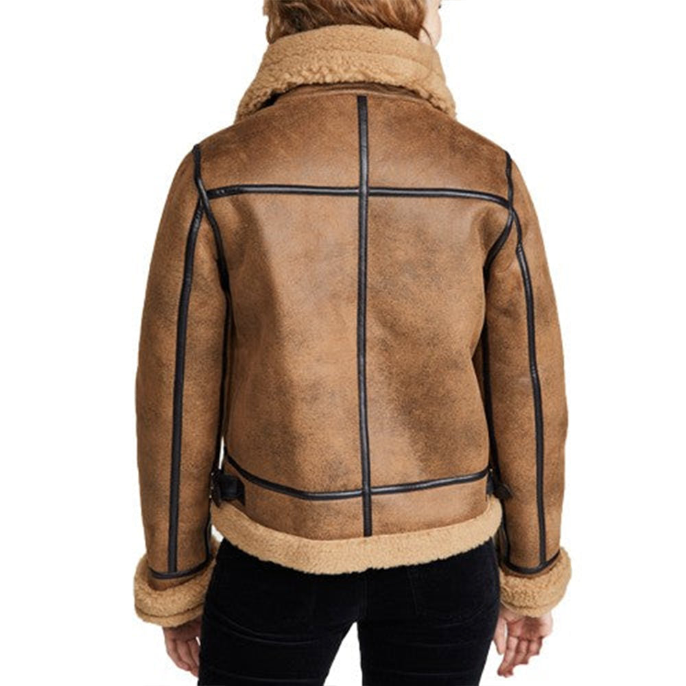 NEW WOMEN Leather Shearling Jacket