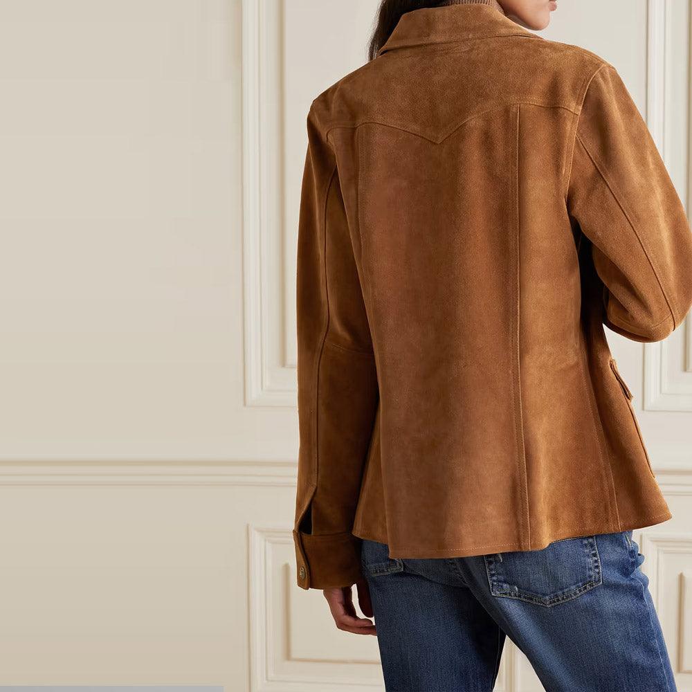 Brown Buttery Soft Suede Leather Shirt For Women