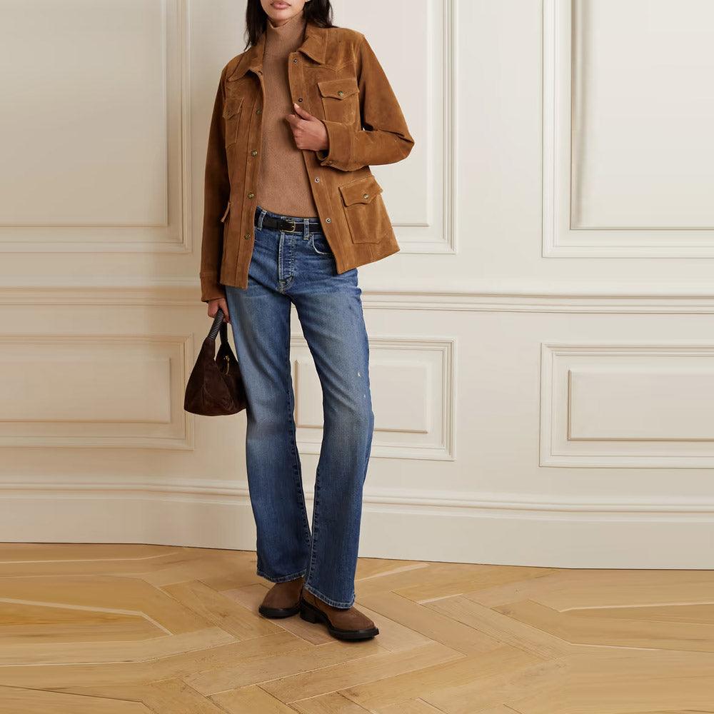 Brown Buttery Soft Suede Leather Shirt For Women