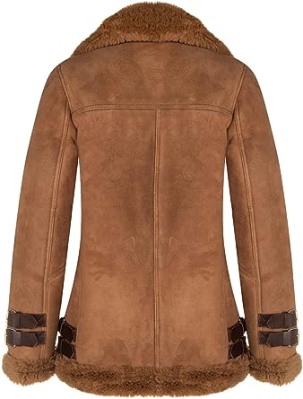 Women's Brown Sheepskin Biker Merino Shearling Aviator Leather Jacket