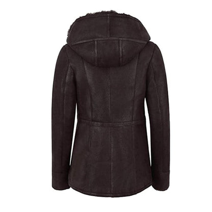 WOMEN'S HOODED FUR SHEARLING LONG JACKET