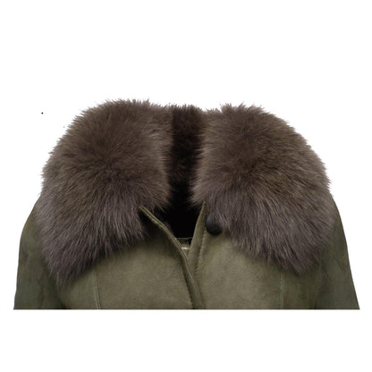 Caitlan's Shearling Sheepskin Long Coat with Fox Fur Trim