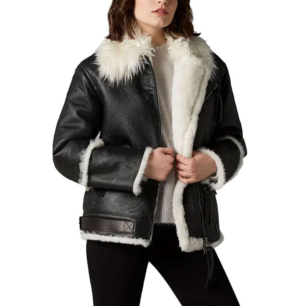 NEW WOMEN Leather Shearling Jacket