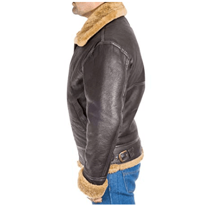 Brown Aviator Faux Fur Leather Jacket For Men