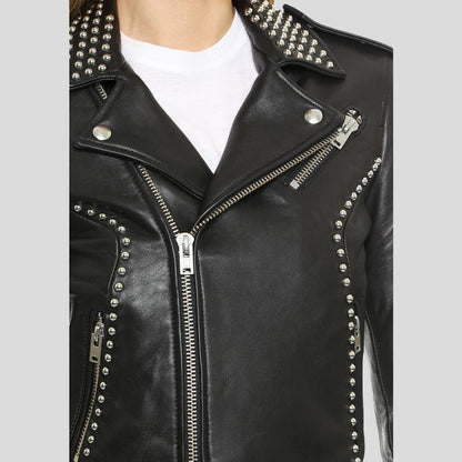 Amia Black Studded Leather Jacket