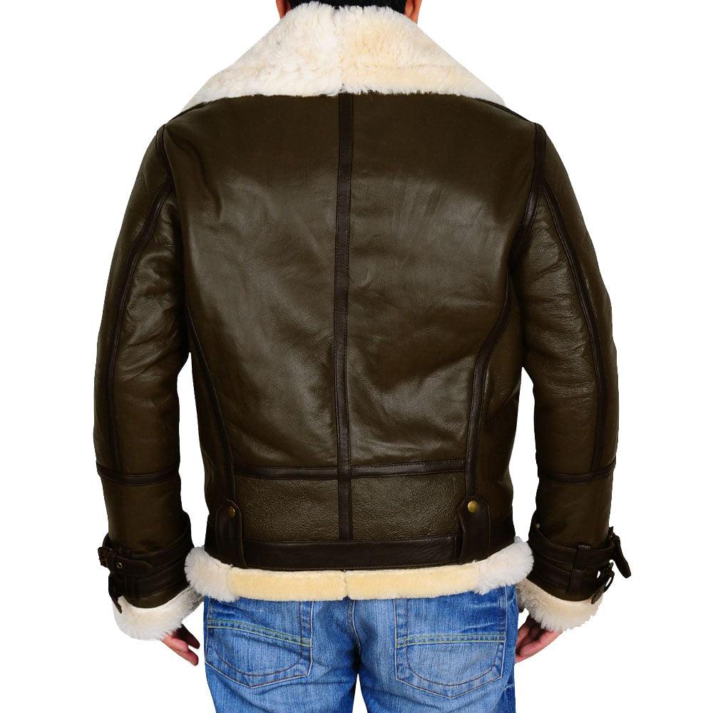 Army Green Men B3 Bomber Shearling Shearling Leather Jacket