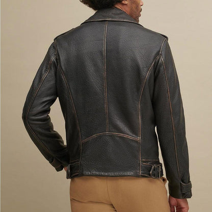 Asymmetrical Leather Biker Jacket For Men