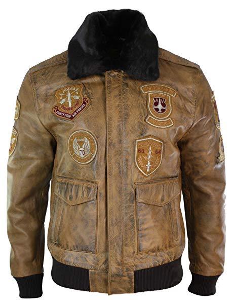 Men's Brown Aviator Fur Bomber Jacket