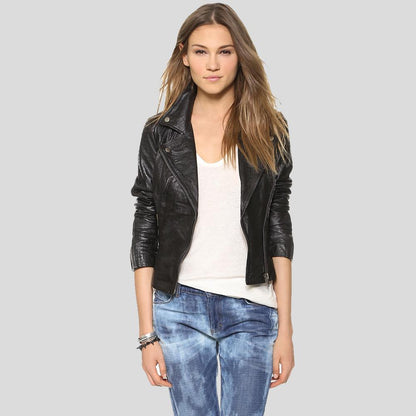 Azaria Black Motorcycle Leather Jacket