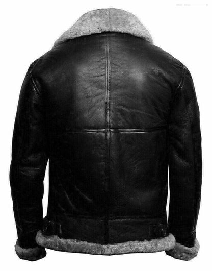 Men's B3 Bomber Flying RAF Aviator Real Fur Collar Leather Jacket