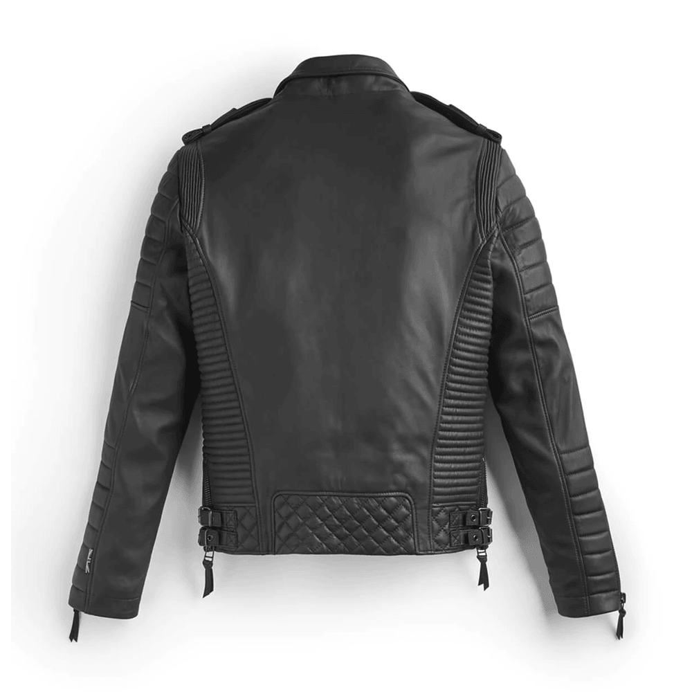 Men's Black Leather Biker Jacket With Pattern