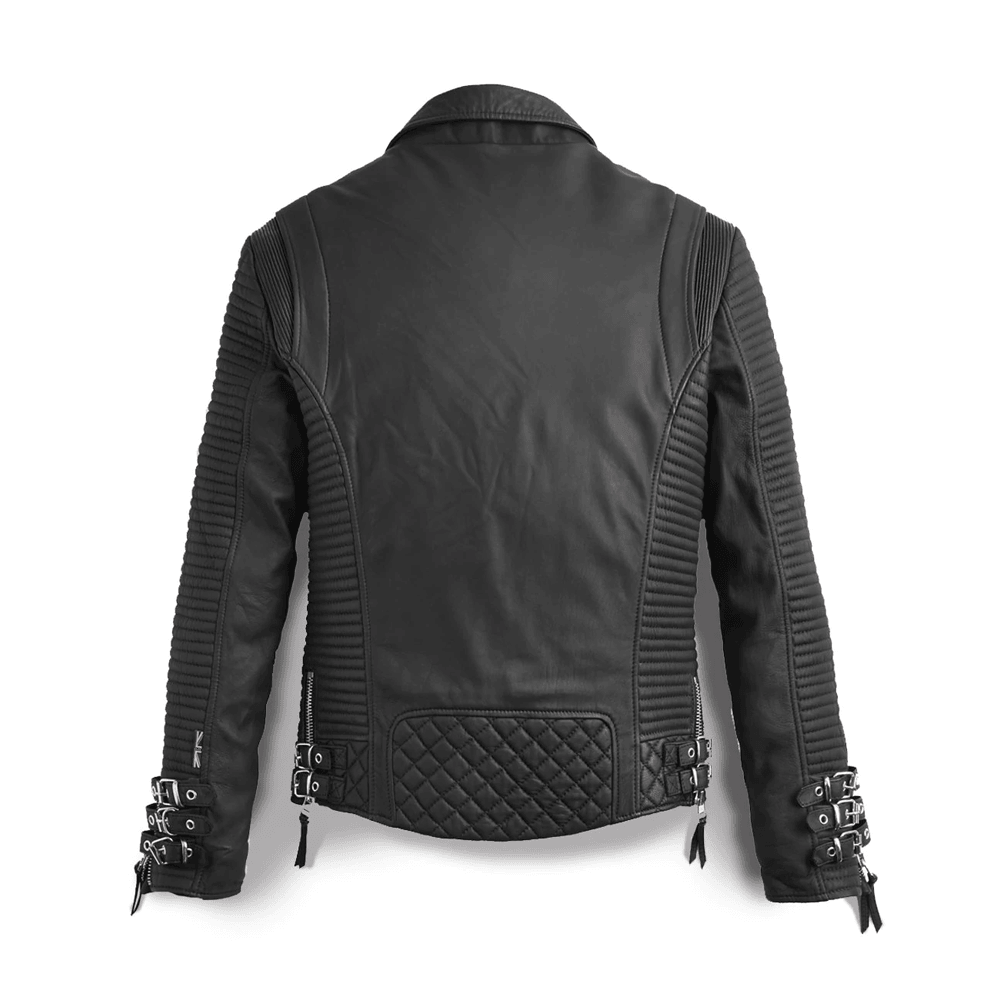 Men's Black Motorcycle Jacket - Biker Addition With Pattern