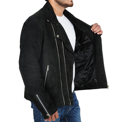 Rocker Style Suede Biker Leather Jacket for Men