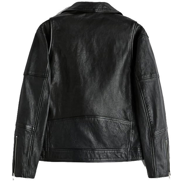 Black Leather Biker Motorcycle Jacket For Men