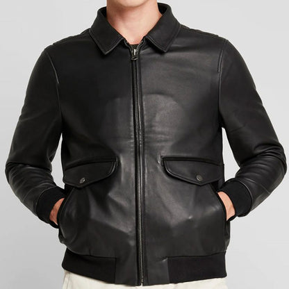 Men Black Lambskin Leather Biker Jacket