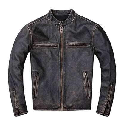 Vintage Black Leather Motorcycle Jacket For Men