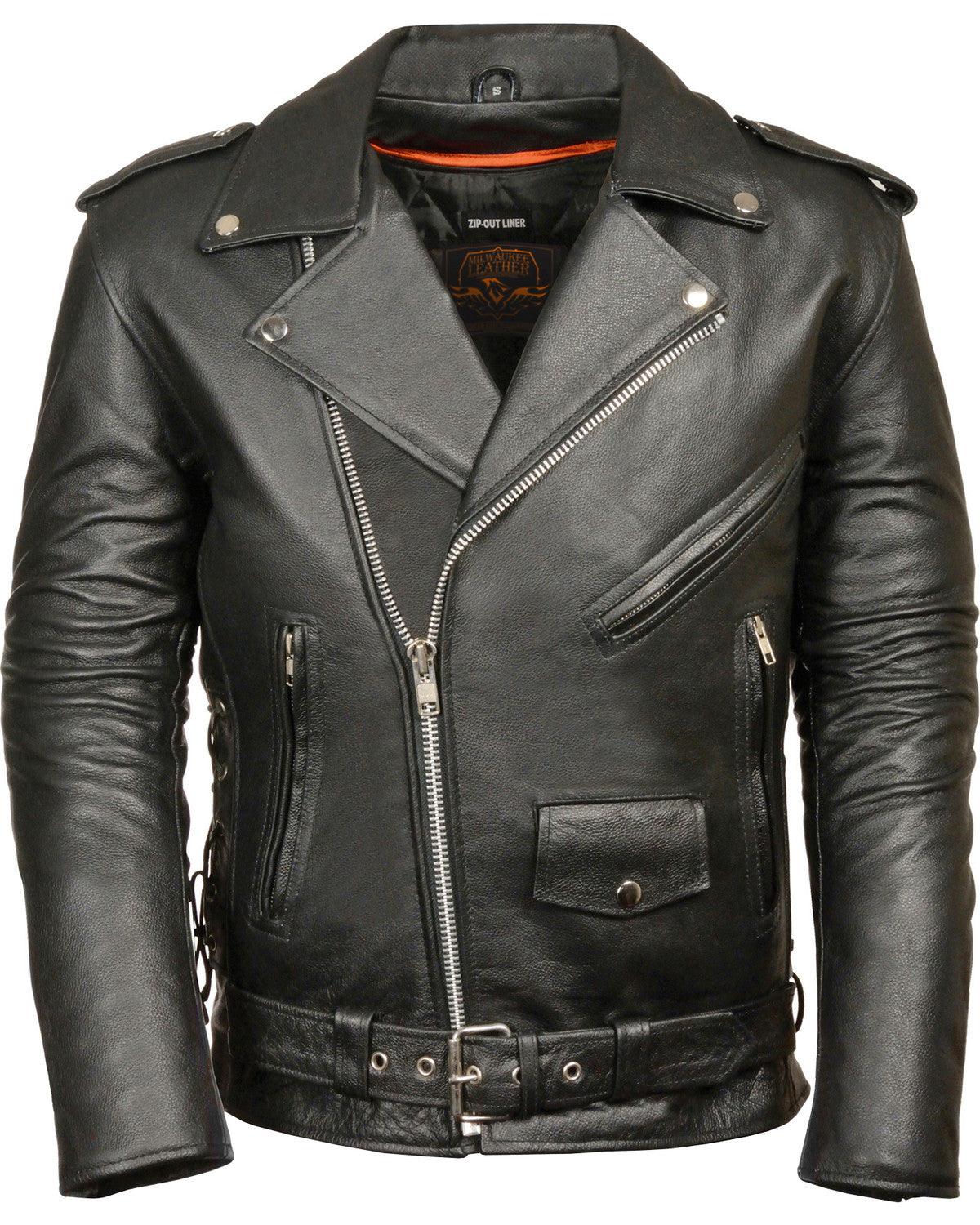 Classic Side Lace Police Style Motorcycle Jacket For Men