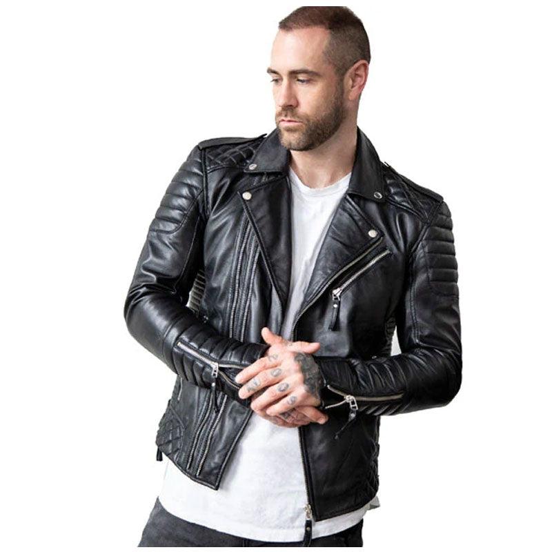 Men's Quilted Black Leather Motorcycle Jacket