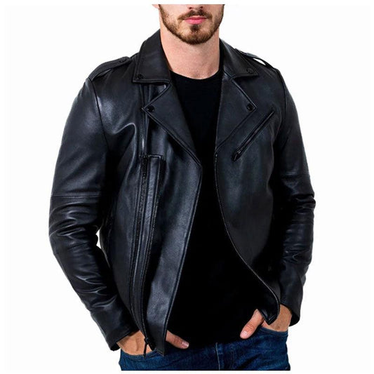 Men's Phantom Leather Moto Jacket In Black