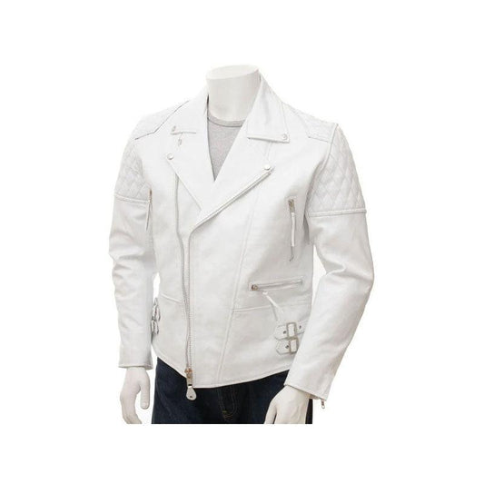 Men's Leather Biker Jacket In White
