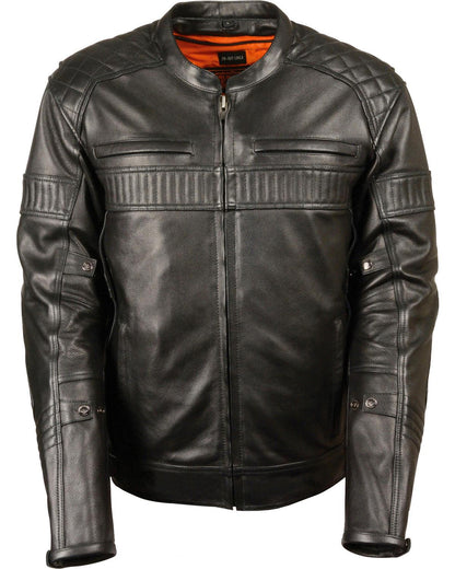 Men's Black Quilted Pattern Scooter Motorbike Leather Jacket