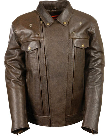Brown Pocket Biker Leather Jacket For Men's