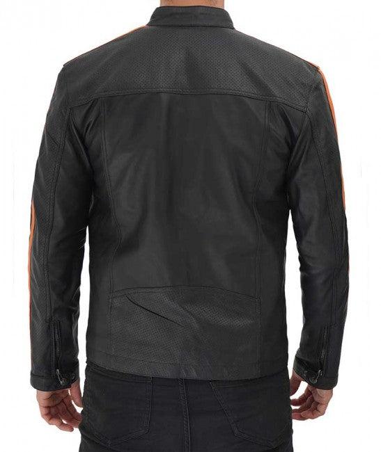 Men's Black Leather Harland Stripe Cafe Racer Style Jacket