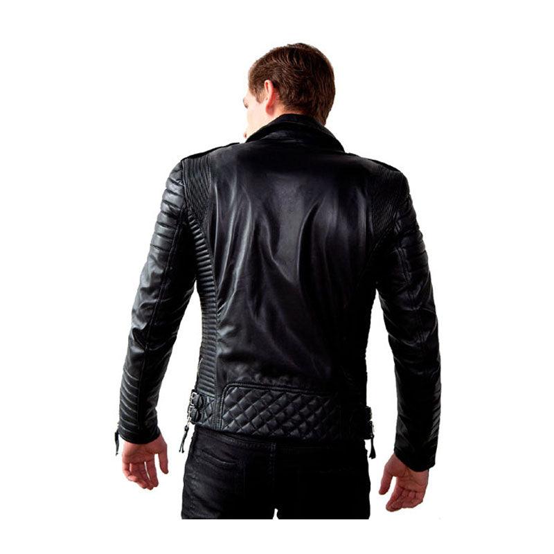 Men's Quilted Black Leather Motorcycle Jacket