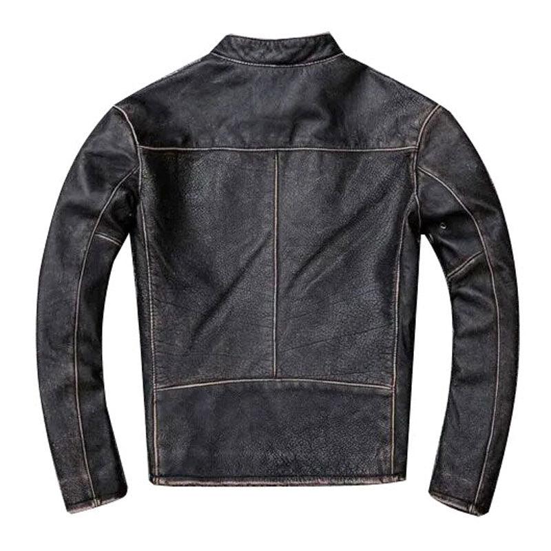 Vintage Black Leather Motorcycle Jacket For Men