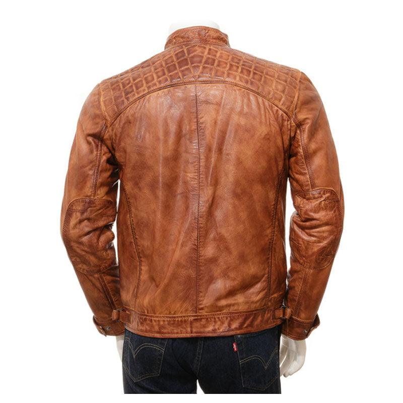 Men's Tan Leather Biker Jacket In Brown