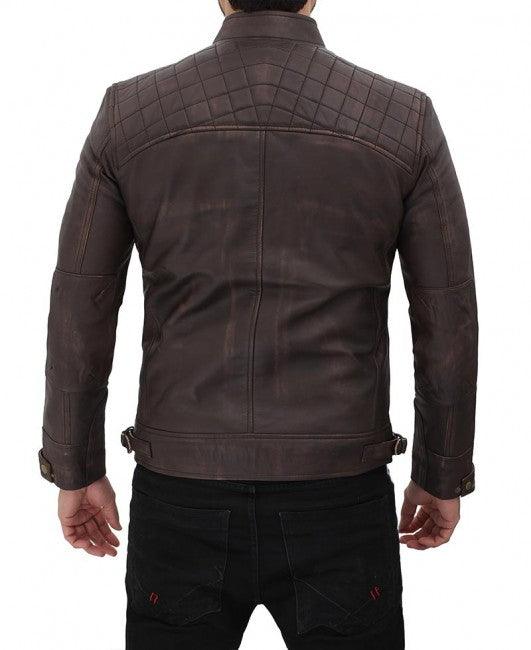 Men's Claude Quilted Distressed Brown Leather Jacket