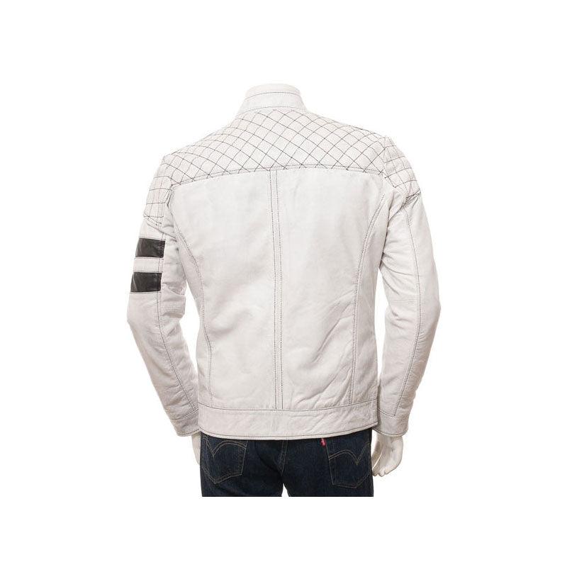 Men's White Leather Biker Jacket Online