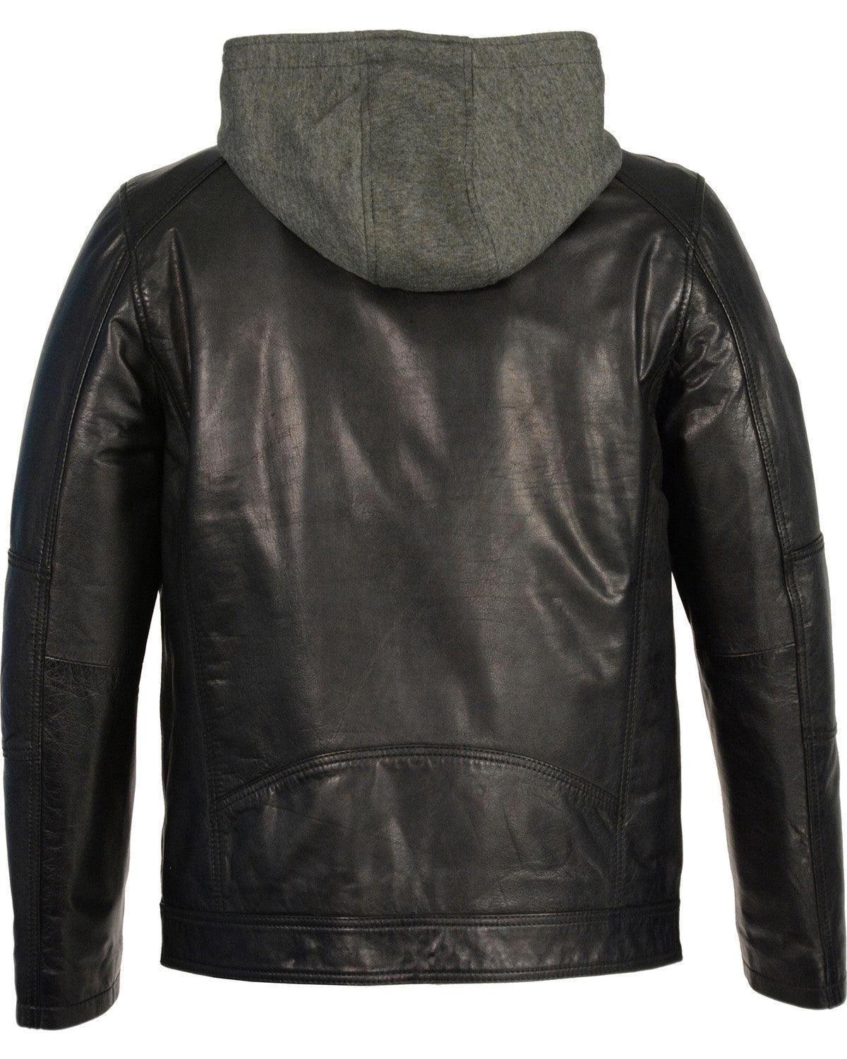 Snap Collar Jacket w/ Removable Hood Leather Moto Jacket