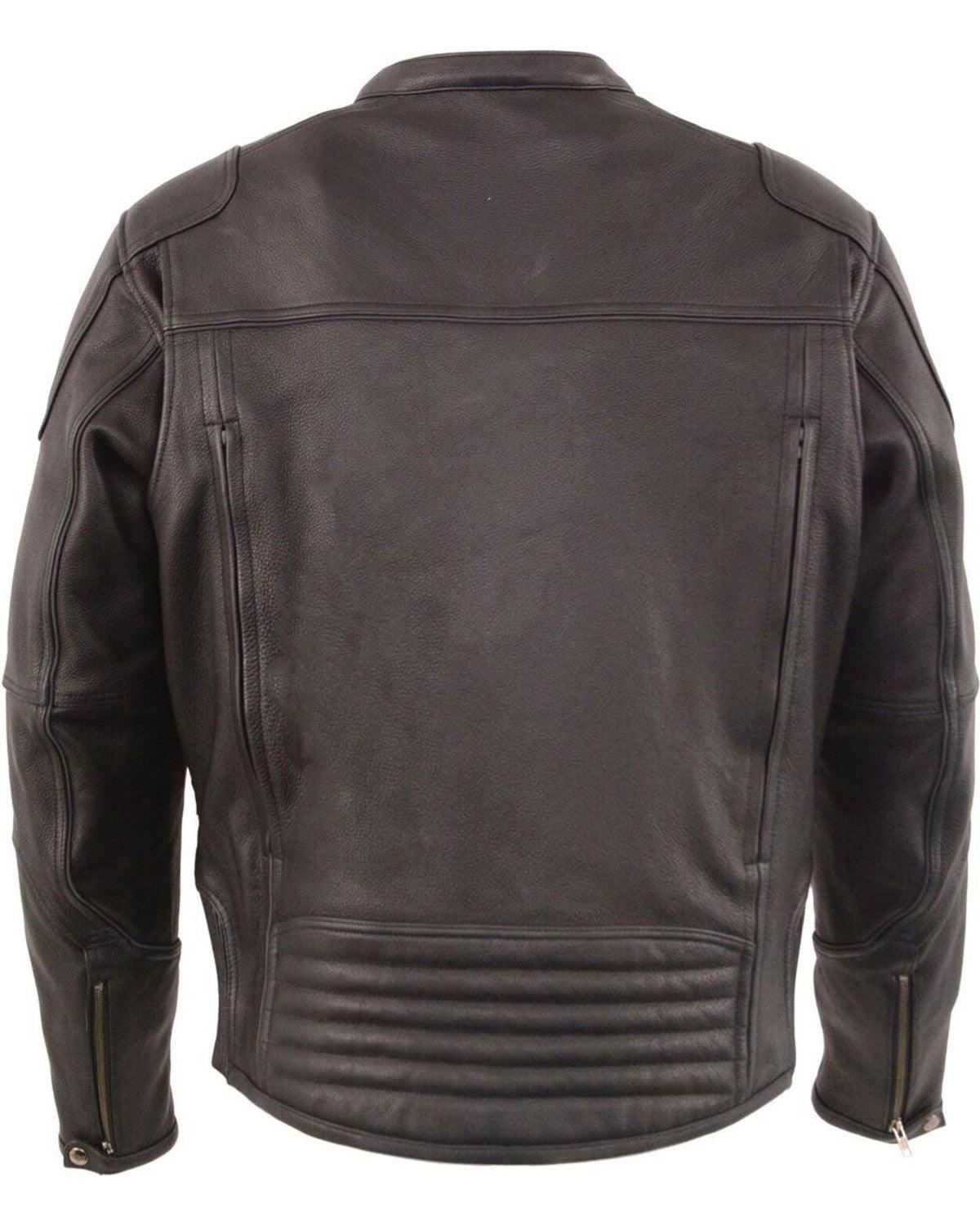 Black Cool Tec Leather Biker Jacket For Men