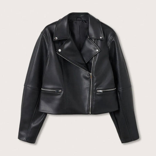 Women's leather biker jacket In black