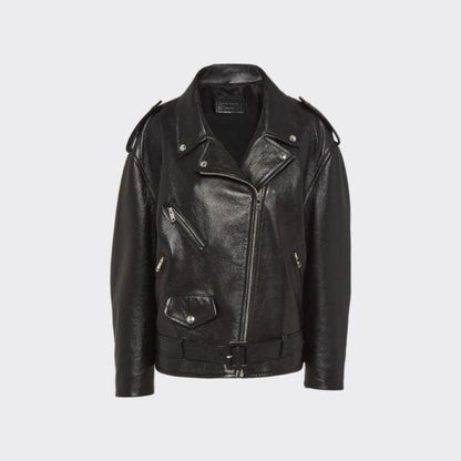 Women's black leather biker jacket