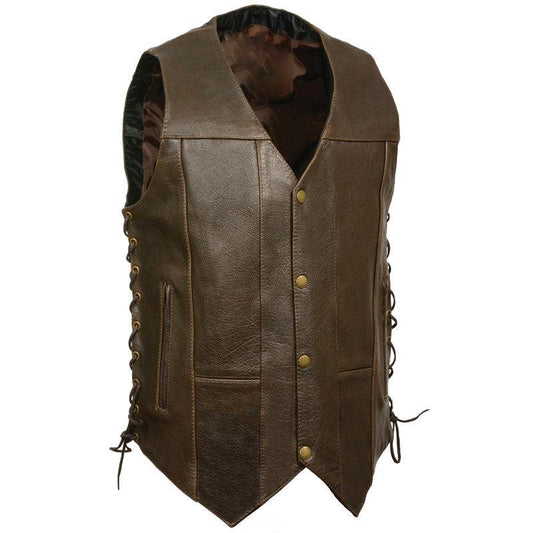 MEN'S RETRO BROWN 10 POCKET SIDE LACE VEST