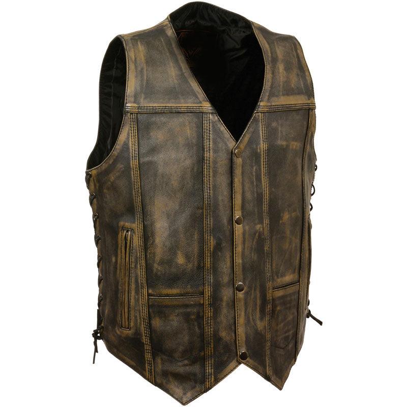 MEN'S BROWN LEATHER DISTRESSED 10 POCKET VEST