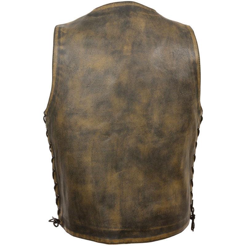 MEN'S BROWN LEATHER DISTRESSED 10 POCKET VEST