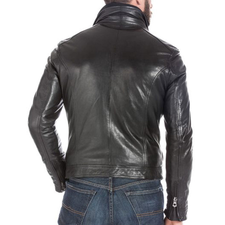 Mens Black Lambskin Leather Sports Jacket