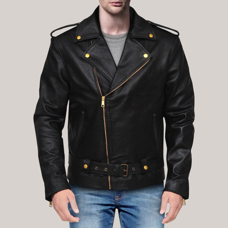 Mens Classic Black Brando Leather Jacket